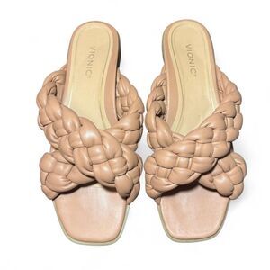 Vionic Womens Size 11 Braided Slide Sandals Nude Tan Orthotic Comfort Flats